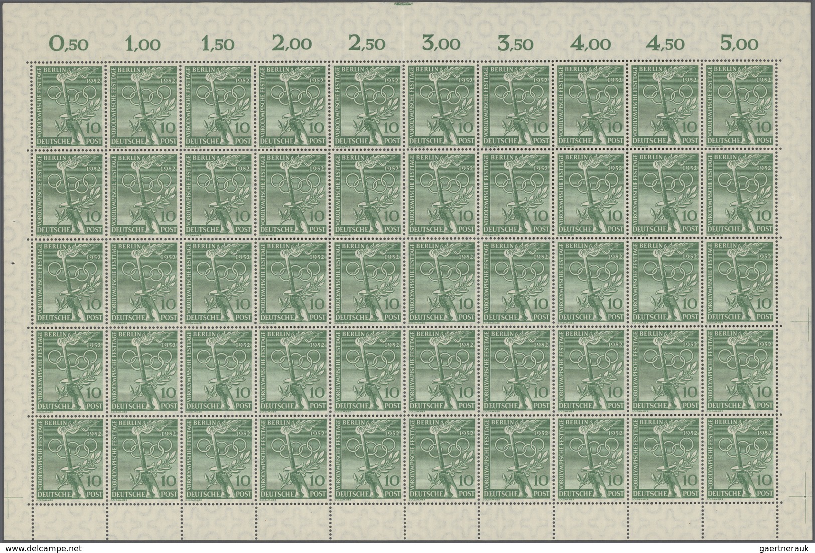 Berlin: 1952, Olympische Spiele, 2 X 50er-Bogen, Je Einmal Oben Durchgezähnt, Bzw. Nicht Durchgezähn - Lettres & Documents