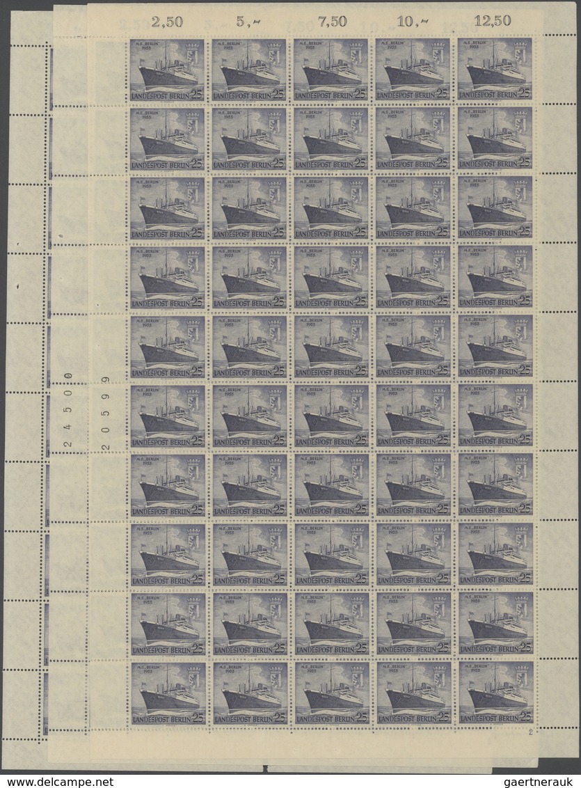 Berlin: 1955, Taufe Des Motorschiffes "Berlin", Michel Nummer 126-127 Je In Drei Kompletten 50er-Bög - Briefe U. Dokumente