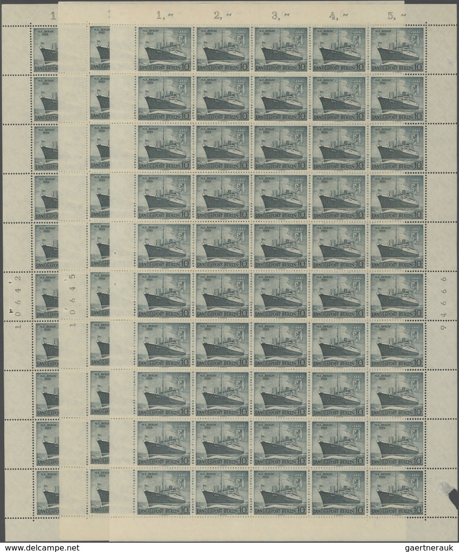 Berlin: 1955, Taufe Des Motorschiffes "Berlin", Michel Nummer 126-127 Je In Drei Kompletten 50er-Bög - Briefe U. Dokumente