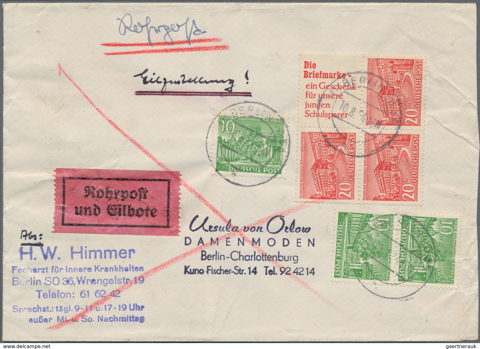 Berlin - Zusammendrucke: 1949/1955, Partie Von 16 Orts-Briefen/Karten Mit Frankaturen Reklame-Zusamm - Se-Tenant