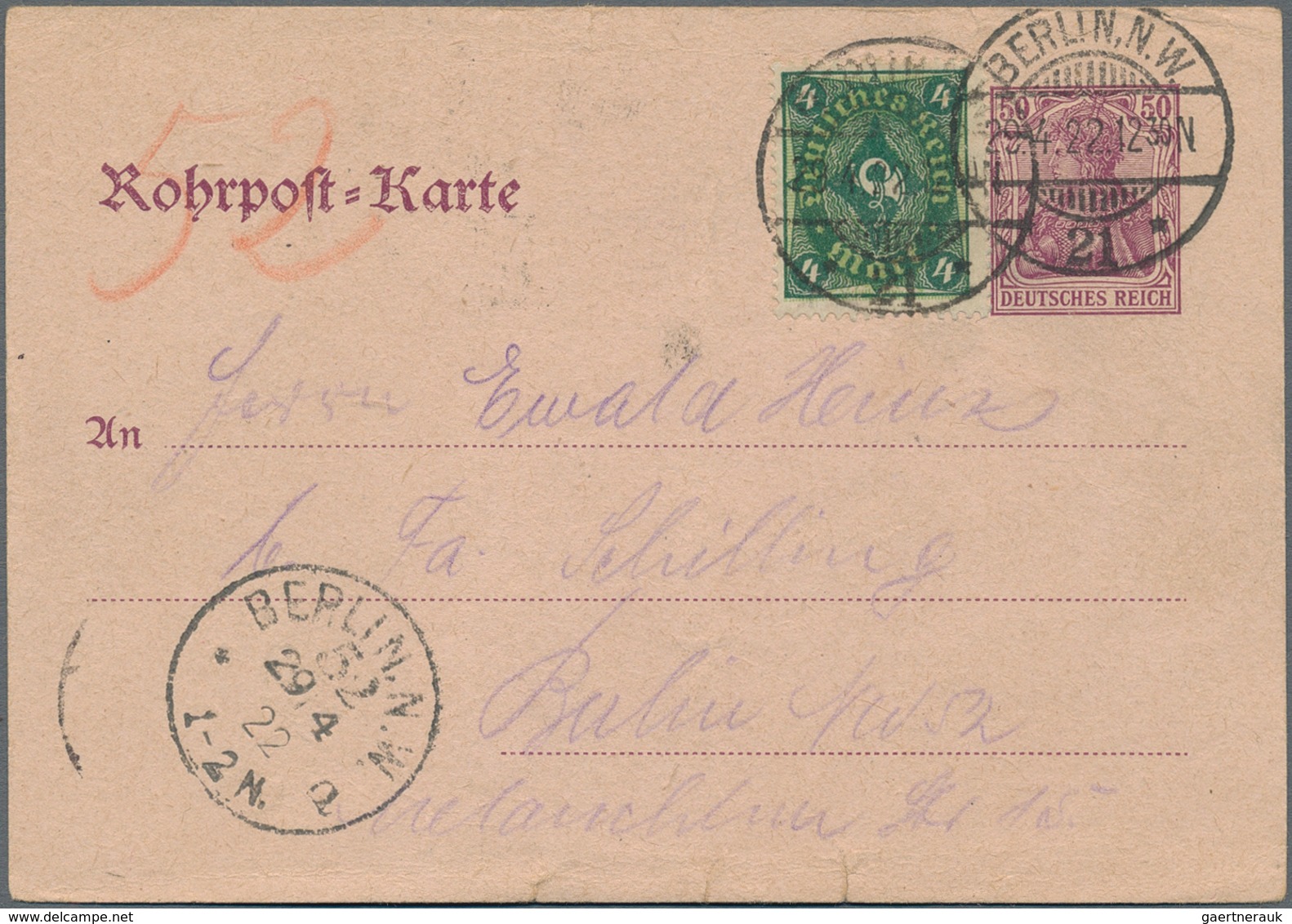 Berlin - Rohrpost: 1920/1923, Gehaltvolle Partie Mit 12 Rohrpostbelegen Der Inflationszeit, Dabei Vi - Sonstige & Ohne Zuordnung