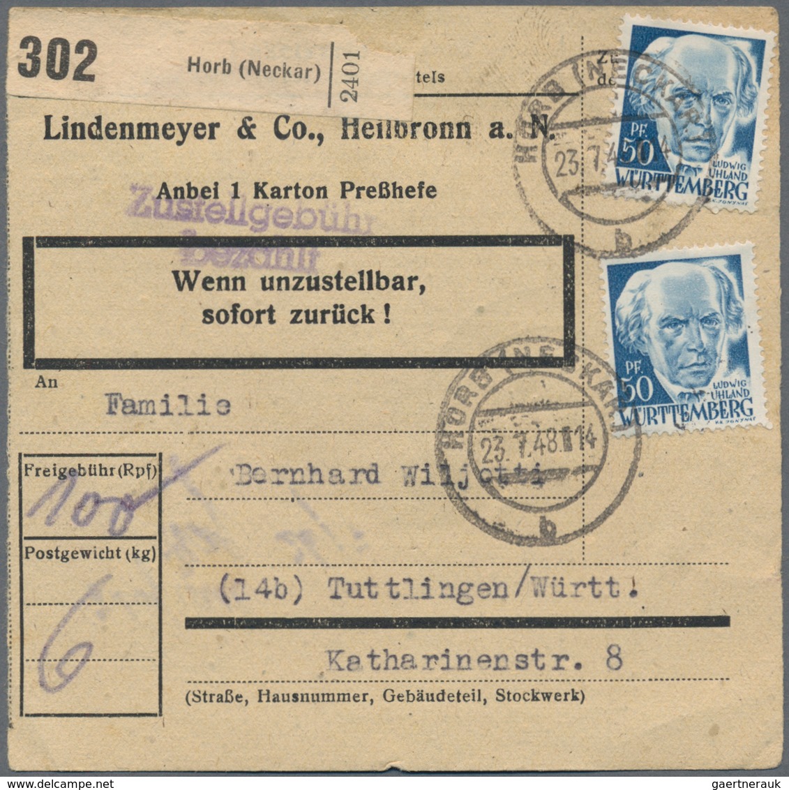 Französische Zone: 1946/1950, vielseitiger Bestand von ca. 660 Briefen und Karten mit Allg.Ausgabe u