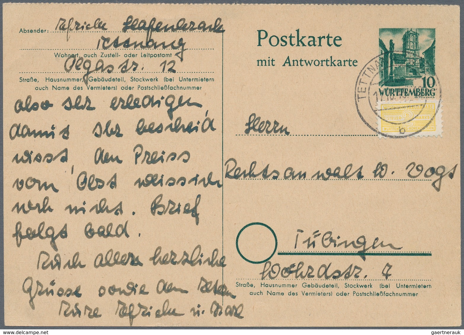 Französische Zone - Baden - Ganzsachen: 1949, Lot Von 19 Bedarfsgebrauchten Ganzsachenkarten Aller D - Altri & Non Classificati