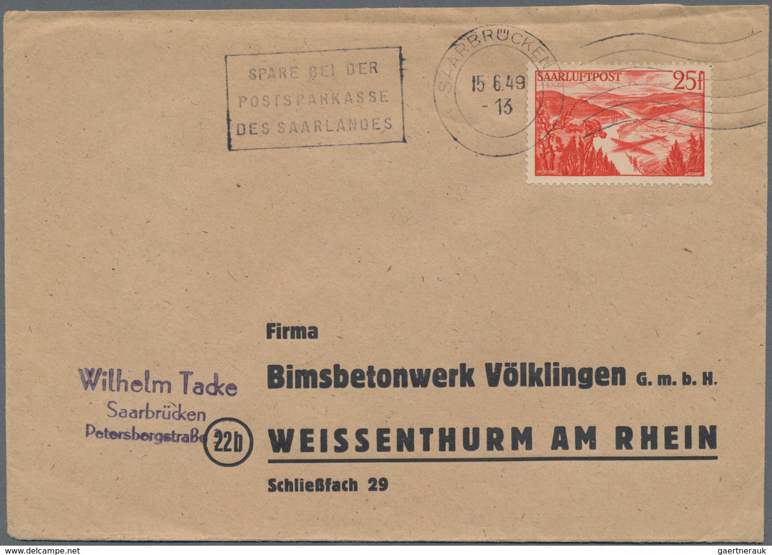 Saarland Und OPD Saarbrücken: 1947 - 1959, Karton Mit Ca. 580 Briefen Und Karten. Saar I Bis III Mit - Other & Unclassified