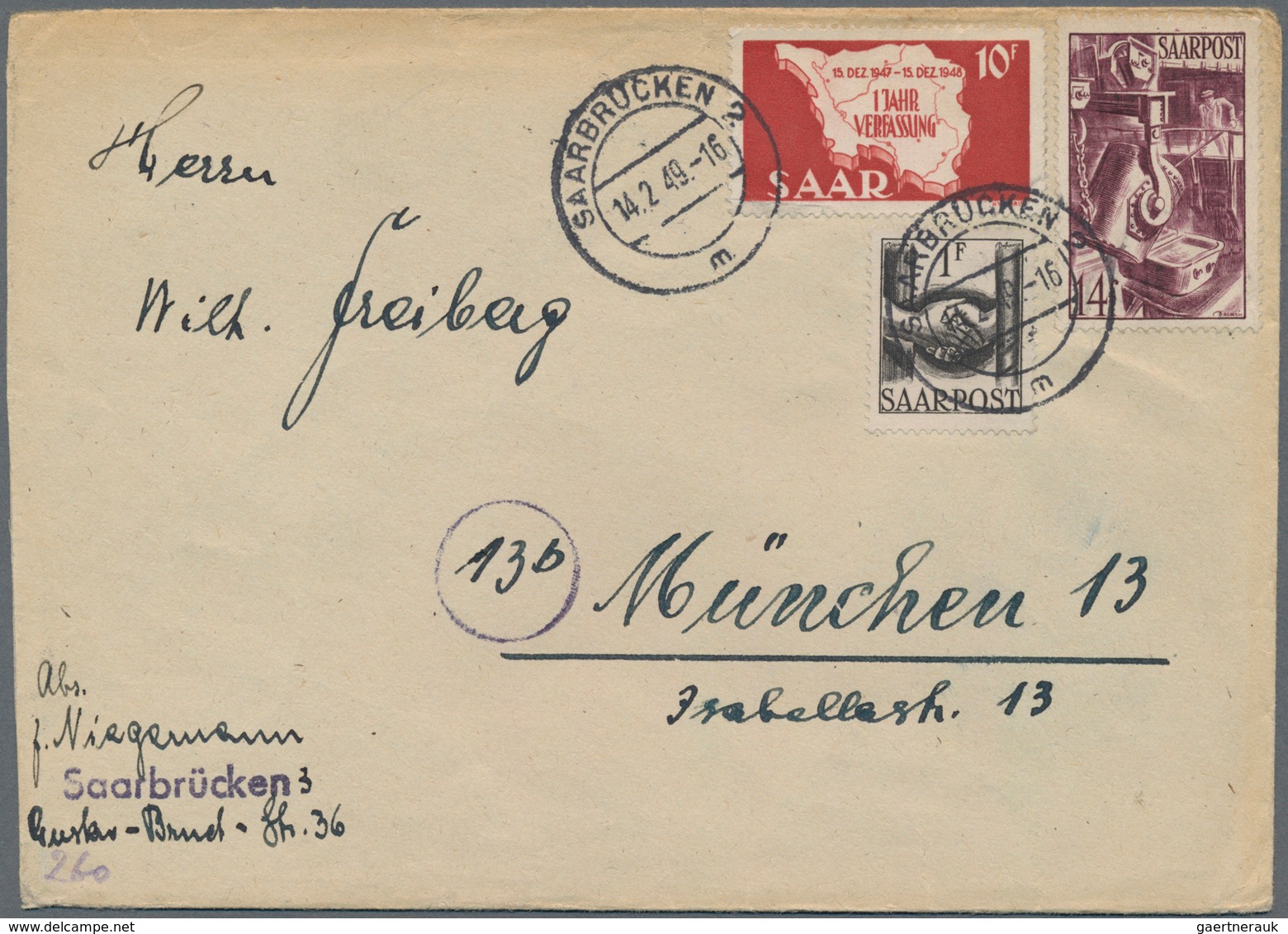 Saarland Und OPD Saarbrücken: 1947 - 1959, Karton Mit Ca. 580 Briefen Und Karten. Saar I Bis III Mit - Other & Unclassified