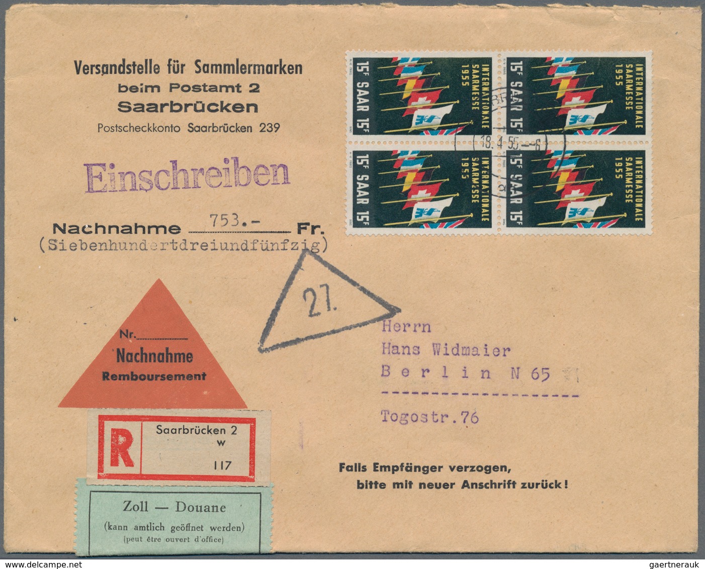 Saarland Und OPD Saarbrücken: 1947 - 1959, Karton Mit Ca. 580 Briefen Und Karten. Saar I Bis III Mit - Other & Unclassified
