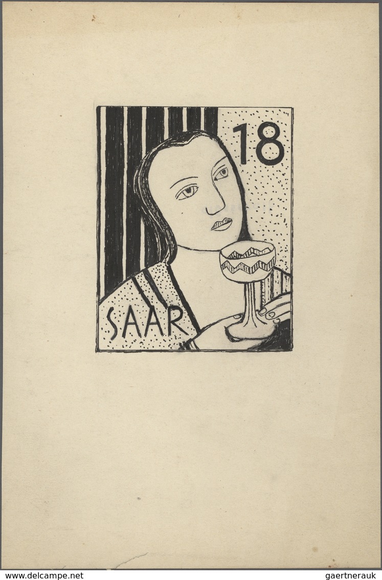 Saarland (1947/56): 1950 (ca.), August Clüsserath (1899-1966), Vier S/w-Entwürfe Im Format 10,2:12,7 - Ungebraucht