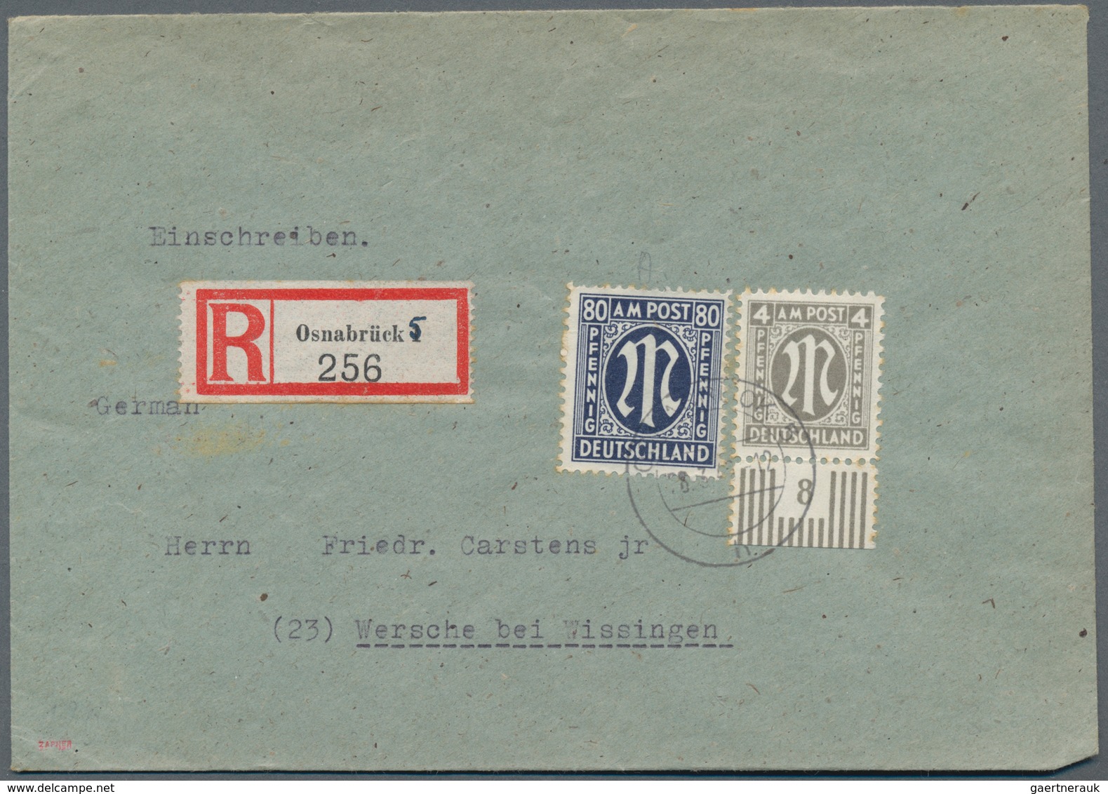 Bizone: 1946, AM-Post Deutscher Druck , Partie Von Vier R-Briefen Mit 80 Pfg. (2) Und 1 RM (2), Von - Sonstige & Ohne Zuordnung