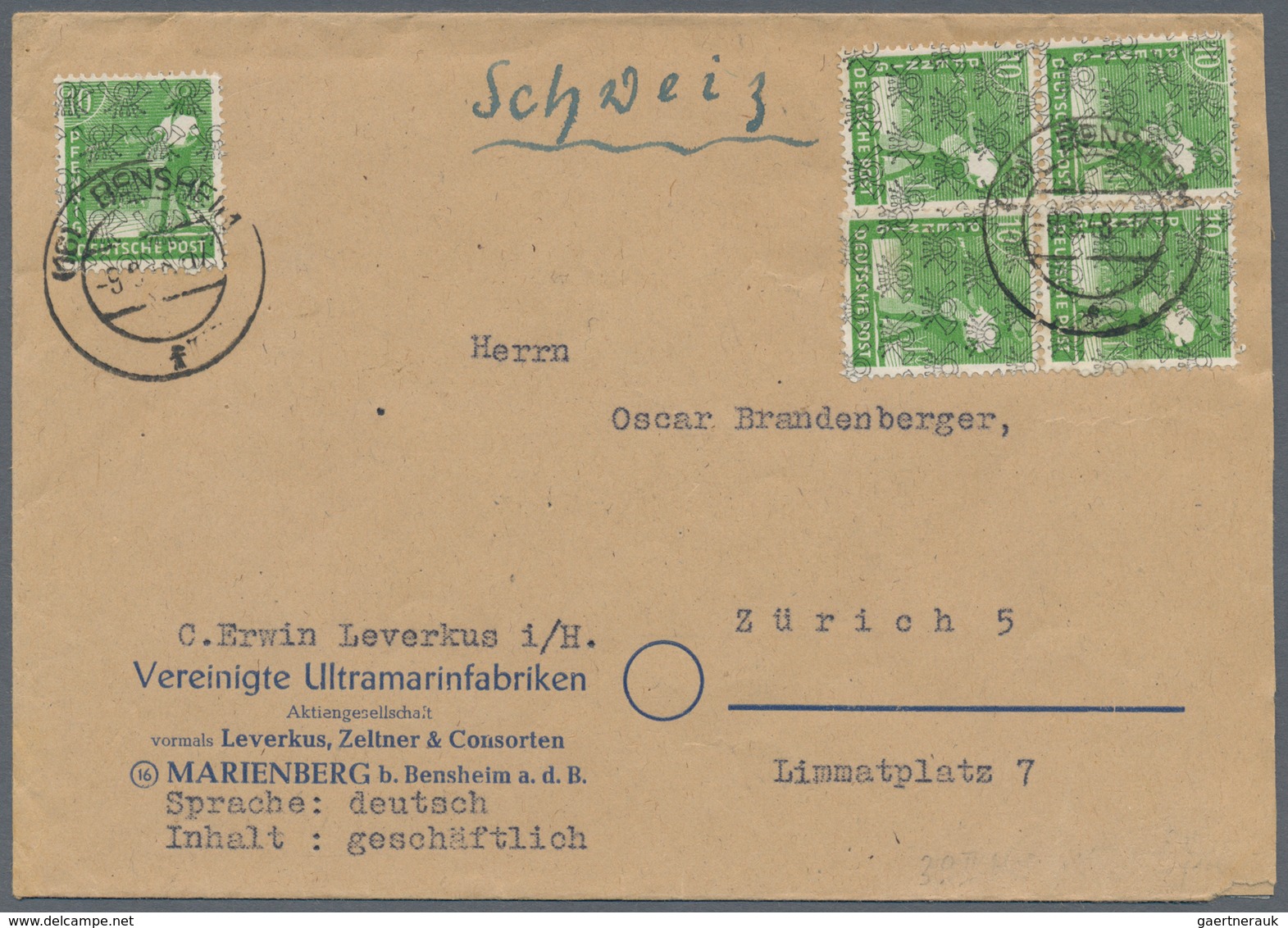 Bizone: 1948/1953, vielseitiger Bestand von über 600 Bedarfs-Briefen/Karten mit Frankaturen Band/Net