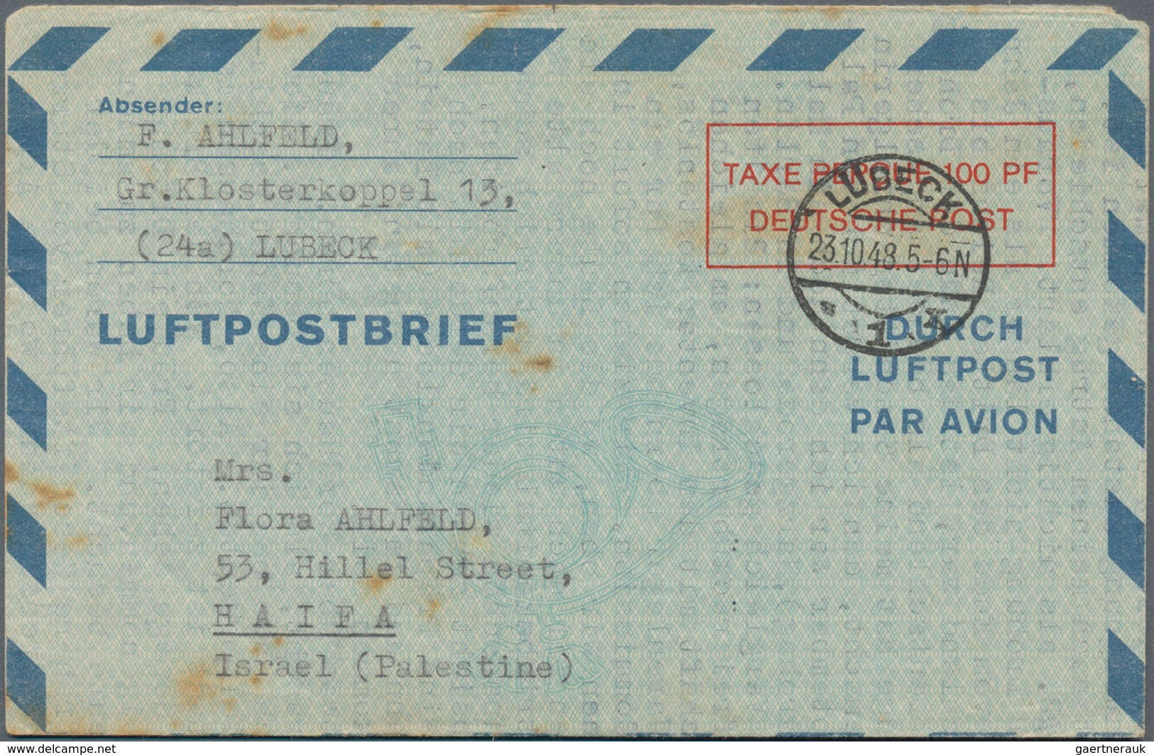 Bizone - Ganzsachen: 1948/1952, Partie Von Neun Nach Israel Gelaufenen Luftpostleichtbriefen (vier B - Sonstige & Ohne Zuordnung