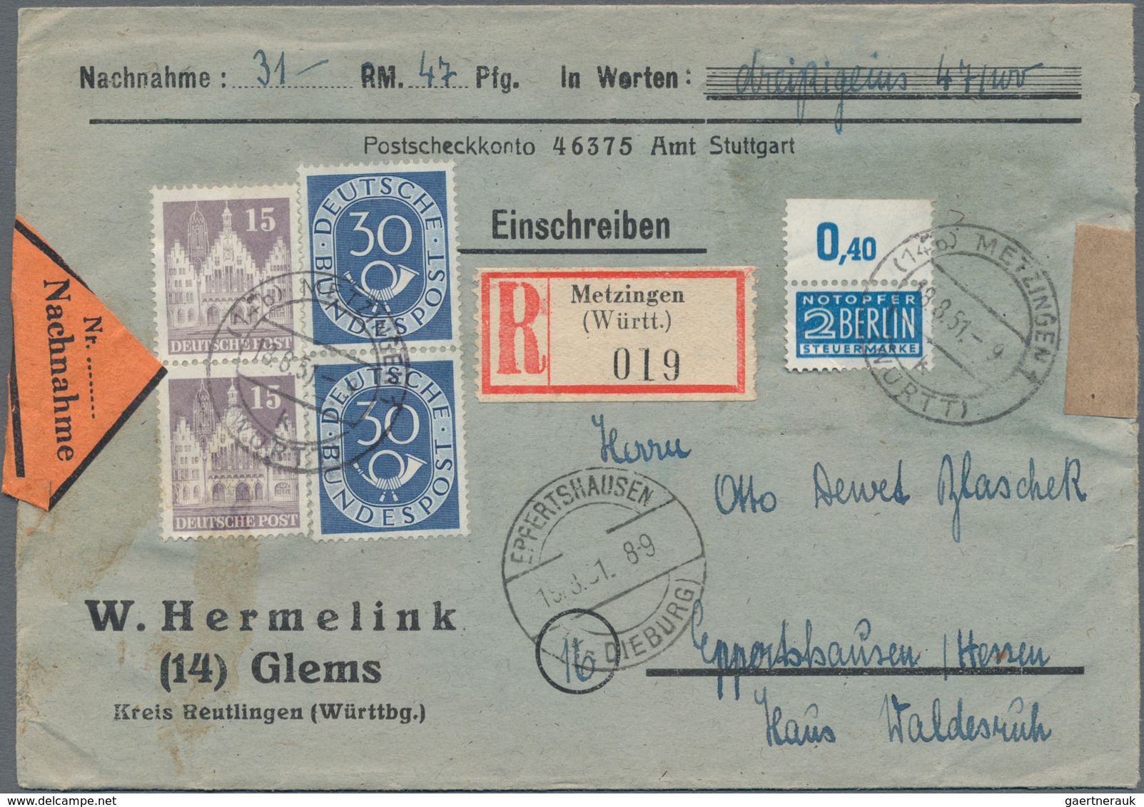 Bundesrepublik Deutschland: 1946/75 Ca. 720 Briefe, Karten, Ganzsachen (incl. GAA Auf Beleg), Dabei - Collections