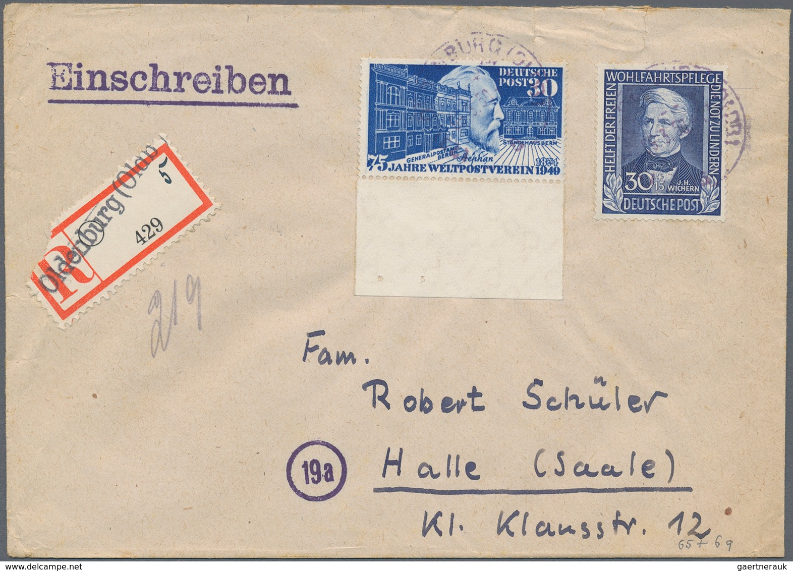 Bundesrepublik Deutschland: 1949/1950, 30 Pfg. UPU (MiNr. 116), Sammlung von 67 Briefen und Karten m