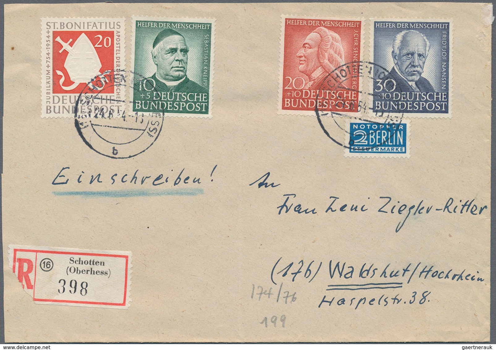 Bundesrepublik Deutschland: 1949/1954, Acht Einschreibebriefe Mit Besseren Frankaturen, Dabei Drei W - Collections