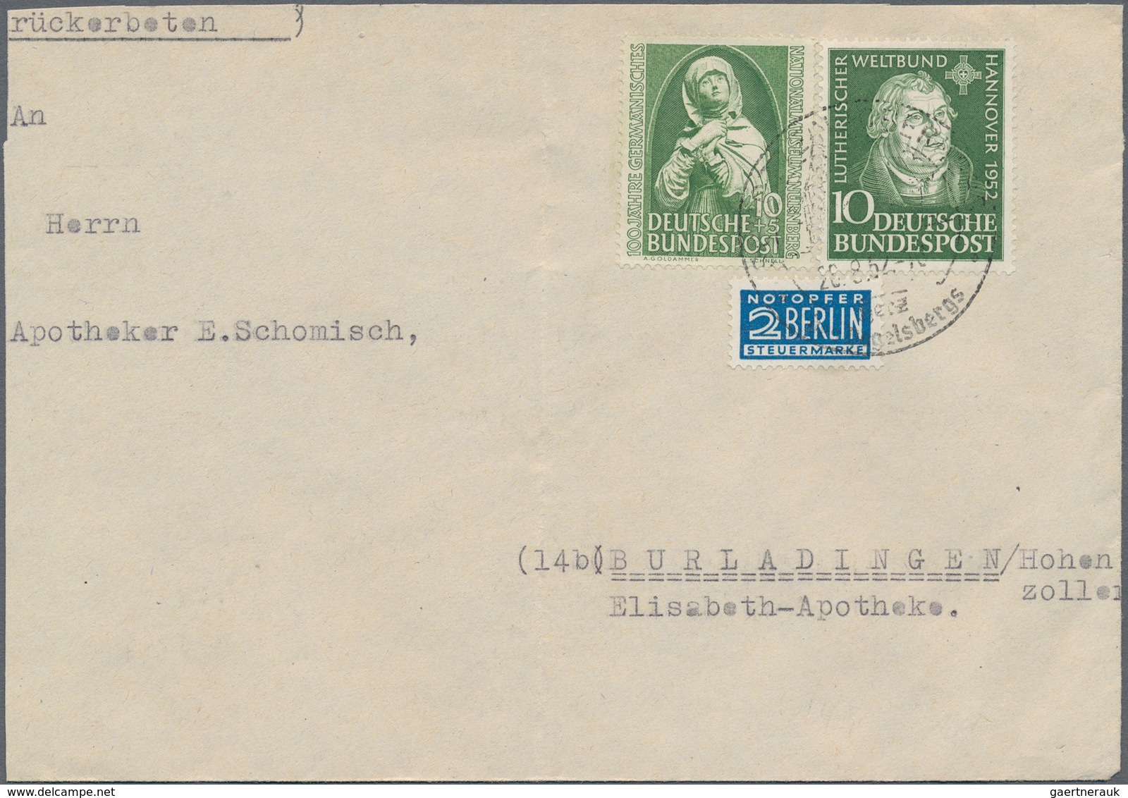 Bundesrepublik Deutschland: 1949/1954, acht Einschreibebriefe mit besseren Frankaturen, dabei drei W