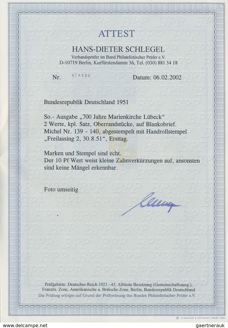 Bundesrepublik Deutschland: 1951, Marienkirche Ersttag, Lot Mit Blanko-FDC "FREILASSING 30.8.51", Da - Collections