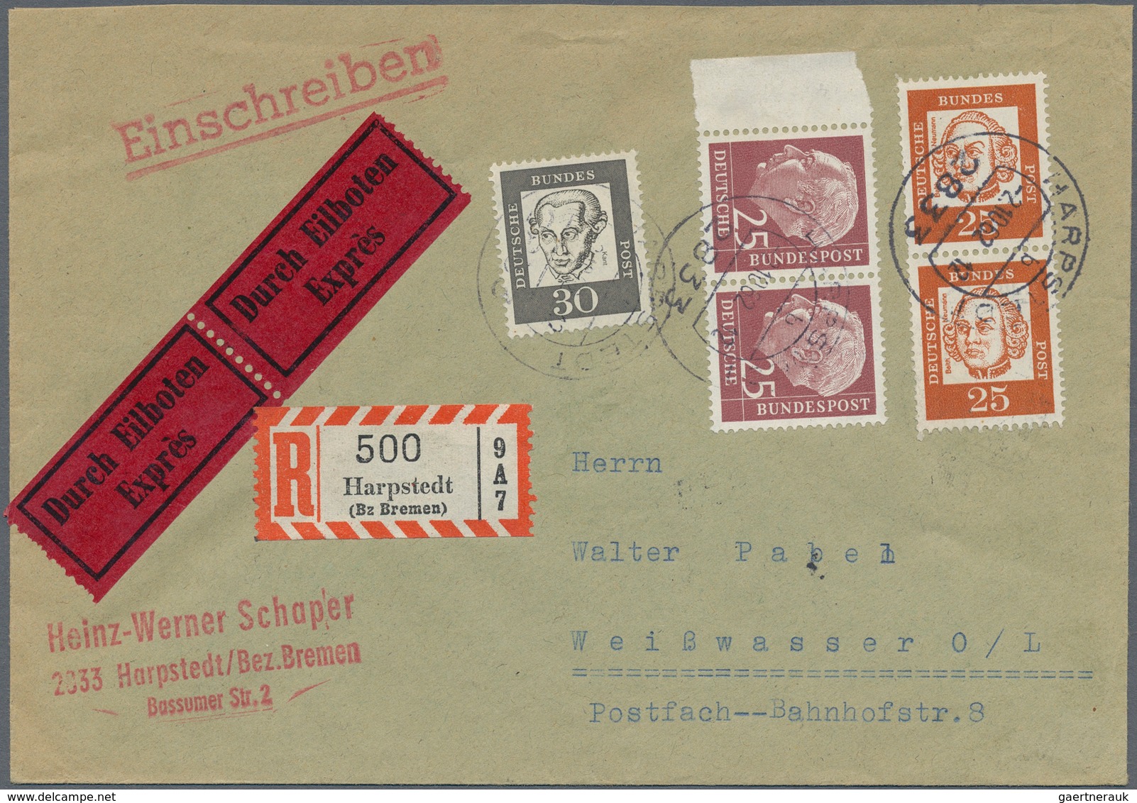 Bundesrepublik Deutschland: 1960/1962, Kleines Lot Von Drei Belegen, Dabei 6 Pfg. Heuss I Im 10-er-B - Sammlungen
