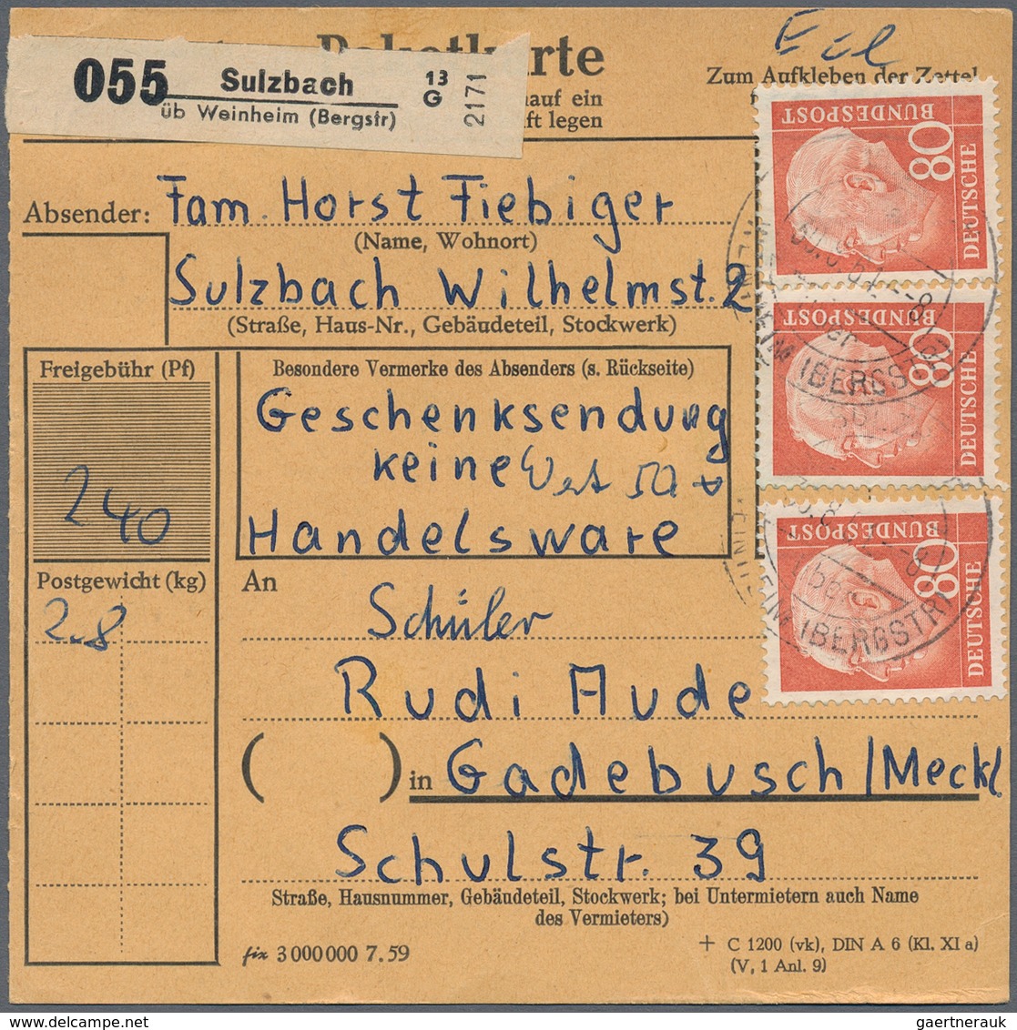 Bundesrepublik Deutschland: 1960/1962, Kleines Lot Von Drei Belegen, Dabei 6 Pfg. Heuss I Im 10-er-B - Collections