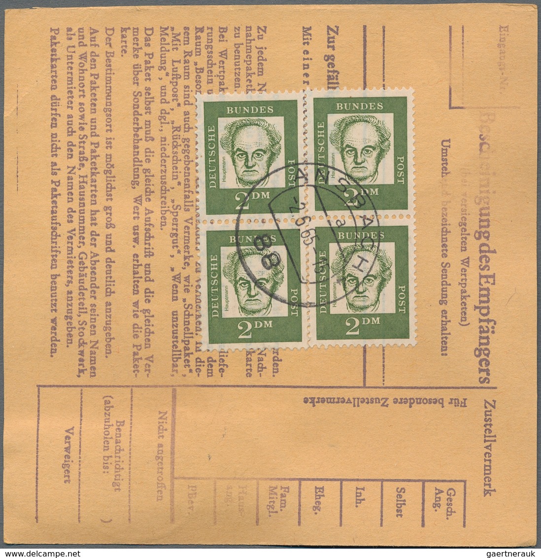 Bundesrepublik Deutschland: 1964/1973 (ca.), Reichhaltiger Bestand Von Paketkarten(stammteilen), Mei - Collections