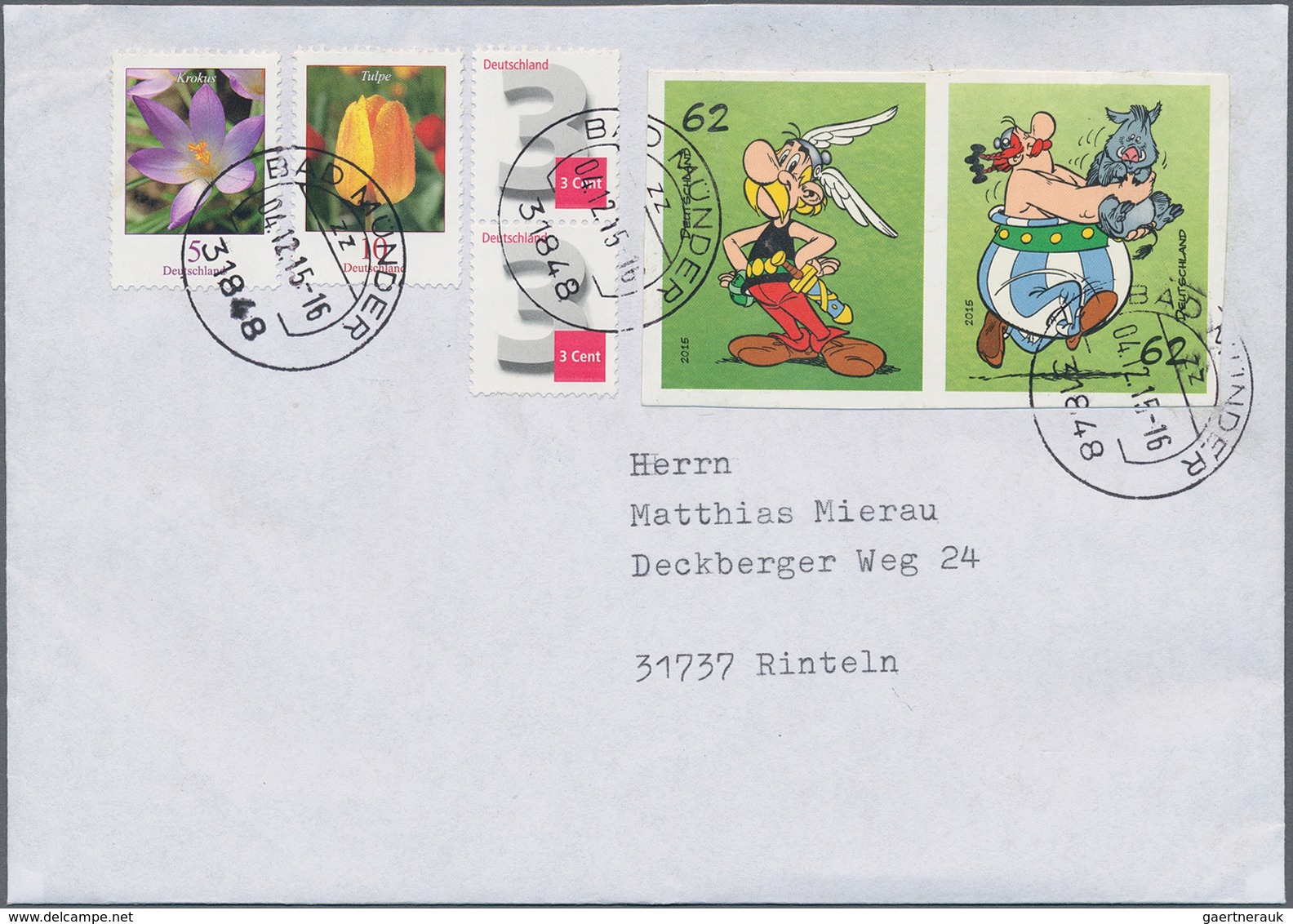 Bundesrepublik Deutschland: 2015, Sechs Briefe Mit Marken Aus Markenheftchen Asterix Ungestanzt, Dab - Sammlungen