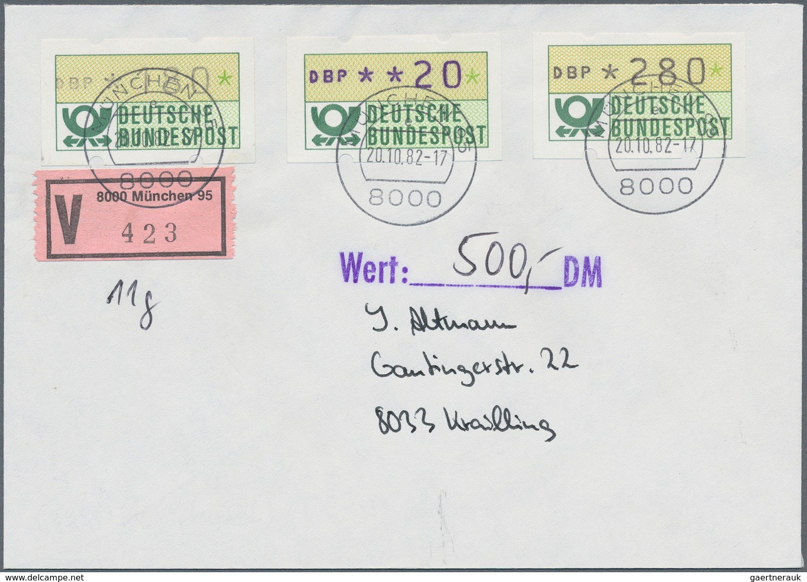 Bundesrepublik - Automatenmarken: 1982, BLAUE MÜNCHNER, Partie Von Acht Belegen (sieben Gelaufen, Ei - Timbres De Distributeurs [ATM]