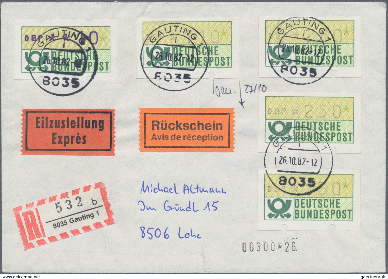 Bundesrepublik - Automatenmarken: 1982, BLAUE MÜNCHNER, Partie Von Acht Belegen (sieben Gelaufen, Ei - Timbres De Distributeurs [ATM]