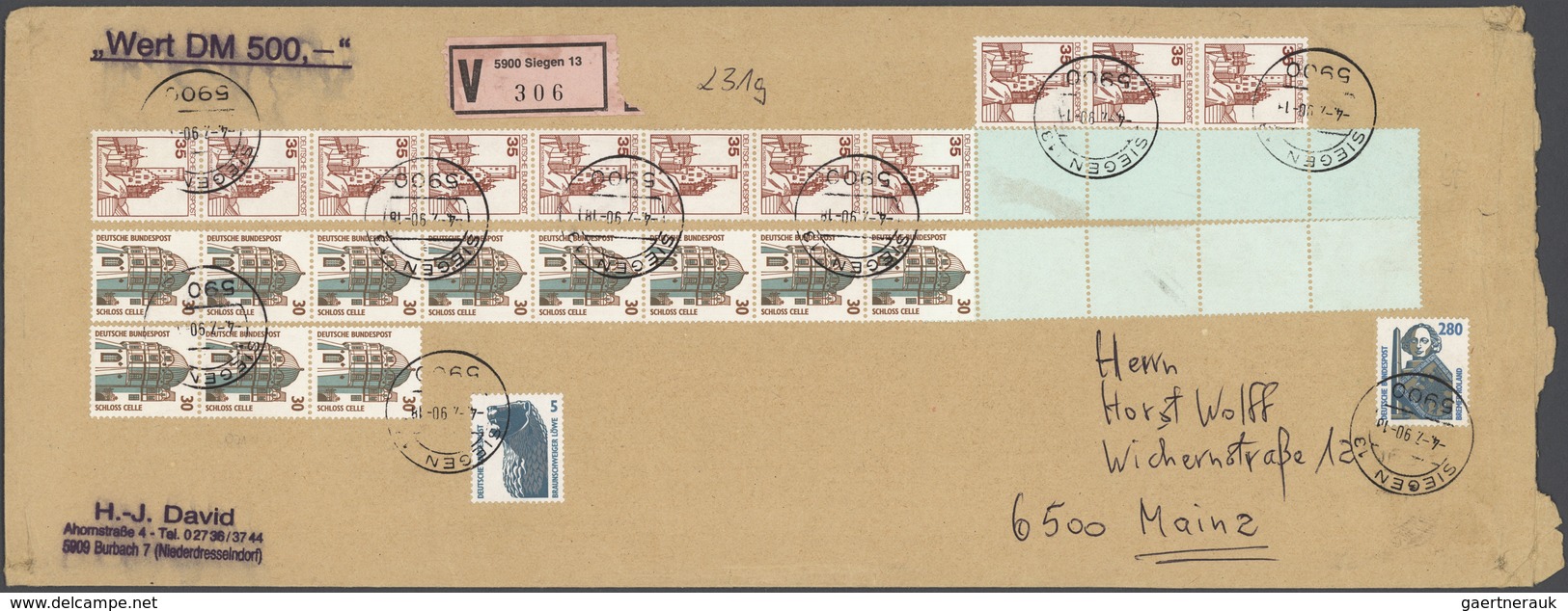 Bundesrepublik - Rollenmarken: 1985/1990, BuS/SWK, Lot Von Sechs Großformatigen Wertbriefen Mit Roll - Rollenmarken