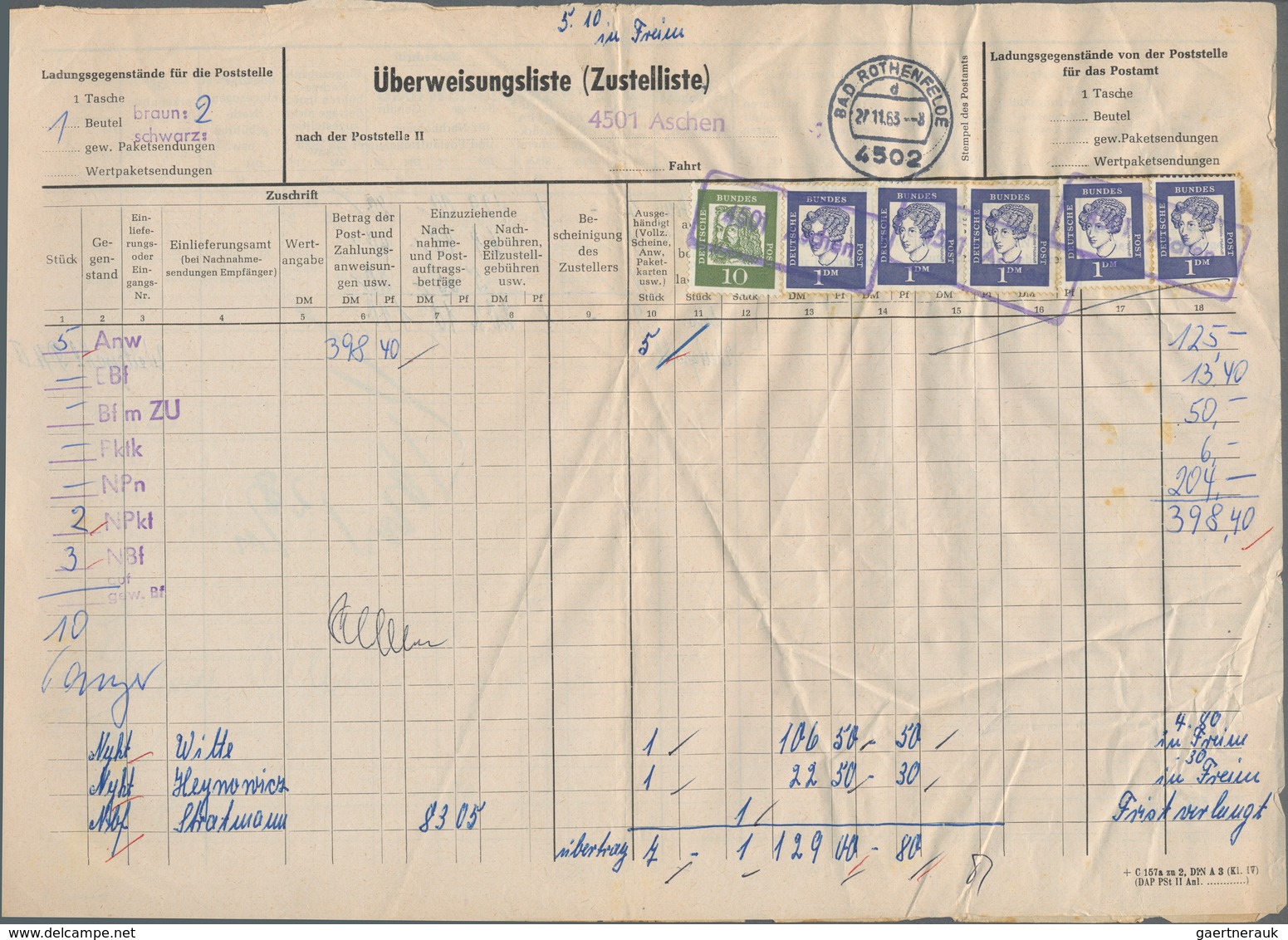 Bundesrepublik - Besonderheiten: 1962/1976, Konvolut Mit 18 Frankierten Überweisungslisten (Zustelli - Autres & Non Classés