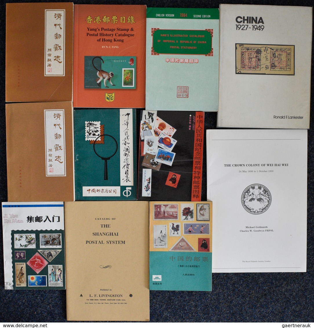 Literatur: 1971/2004, 12 Philatelic Books Related To China, Including Two Copies Of Sun, Junyi's Cat - Other & Unclassified