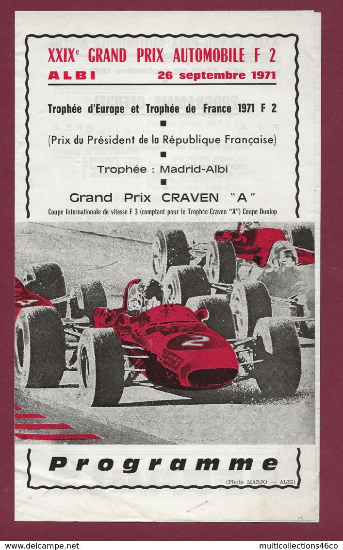 041019 - SPORT AUTOMOBILE - PROGRAMME GRAND PRIX AUTOMOBILE F2 ALBI 1971 XXIXe - Automobilismo - F1