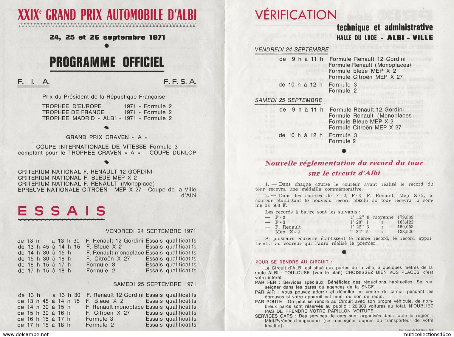 041019 - SPORT AUTOMOBILE - PROGRAMME GRAND PRIX AUTOMOBILE F2 ALBI 1971 XXIXe - Automobilismo - F1