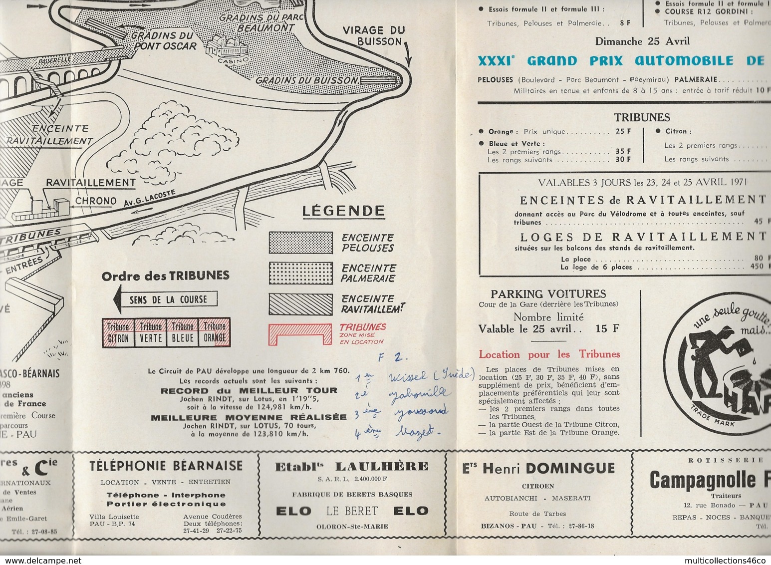 041019 - SPORT AUTOMOBILE - PROGRAMME XXXIe GRANDS PRIX AUTOMOBILE F2 F3 PAU 1971 CRAVEN A - Automobile - F1