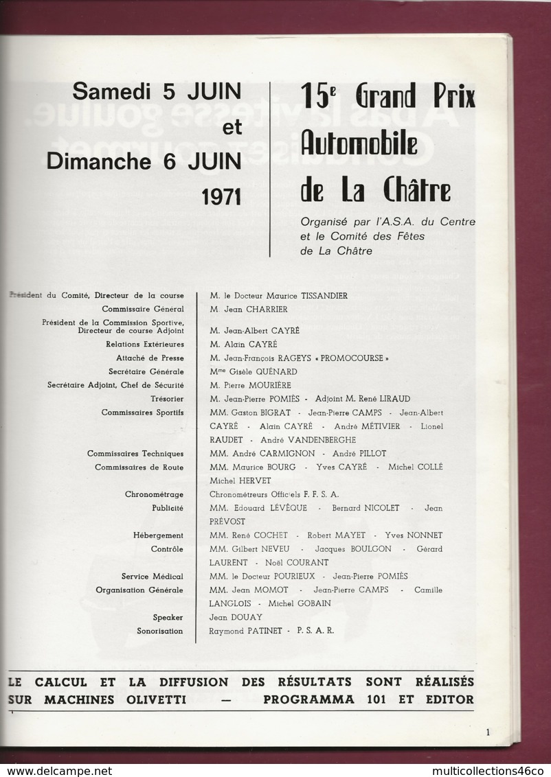 041019 - SPORT AUTOMOBILE - REVUE LA CHATRE 15ème GRAND PRIX De Vitesse Juin 1971 - Car Racing - F1