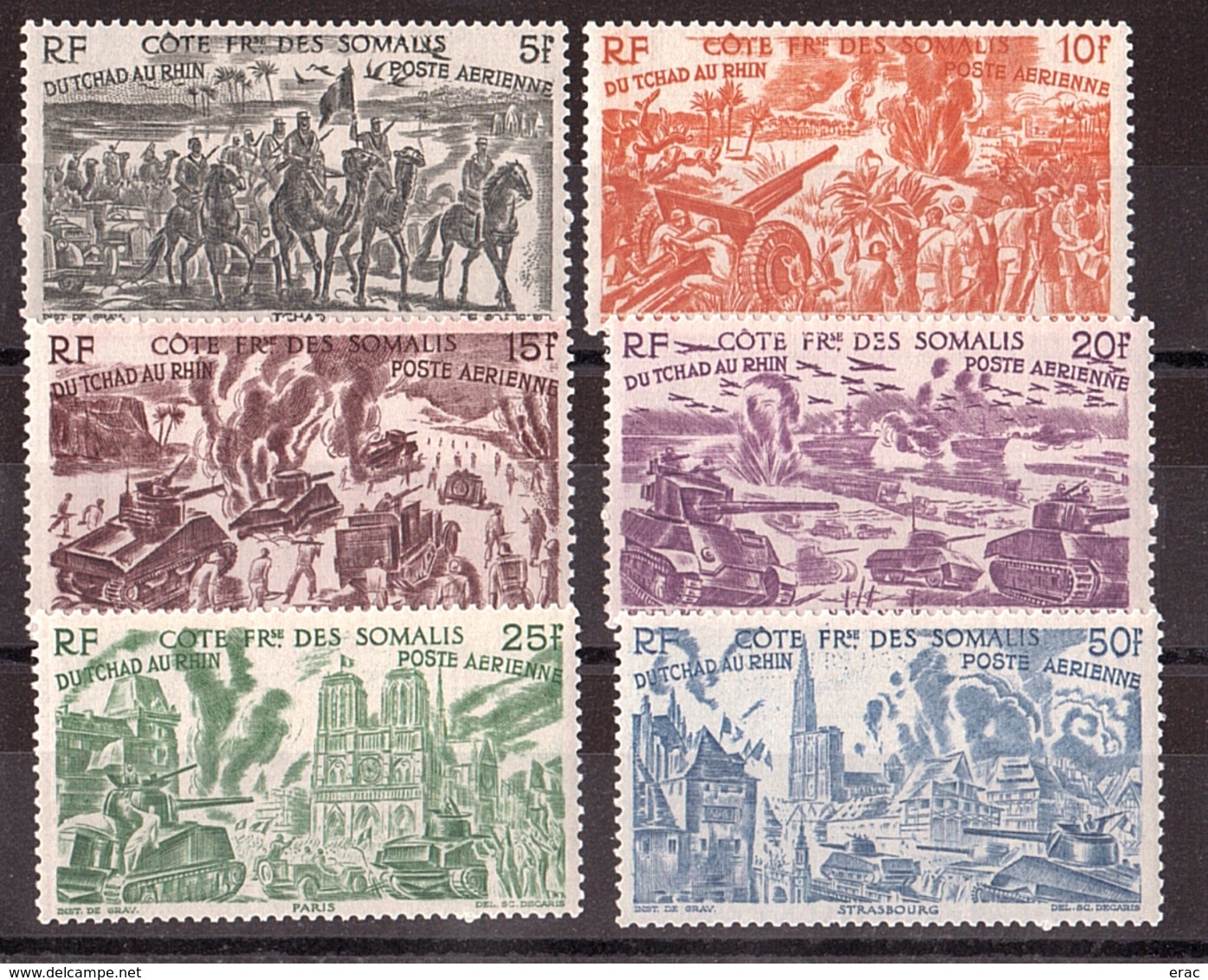 Côte Française Des Somalis - 1946 - PA N° 14 à 19 - Neufs ** - "Du Tchad Au Rhin" - Unused Stamps