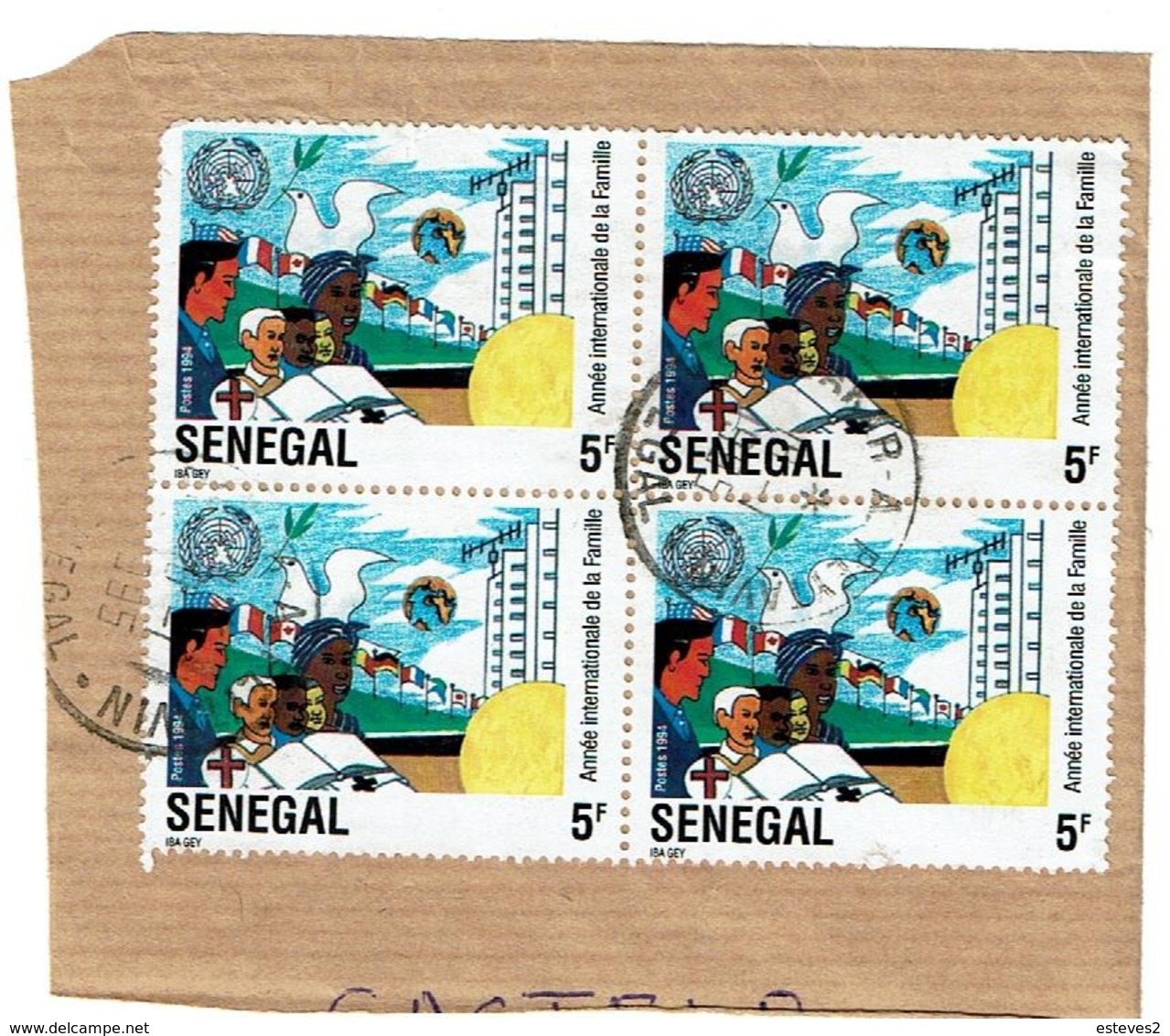 Senegal , 1994 , Family Year , Flags , Dove , 4 Stamps Block On Fragment - Other & Unclassified