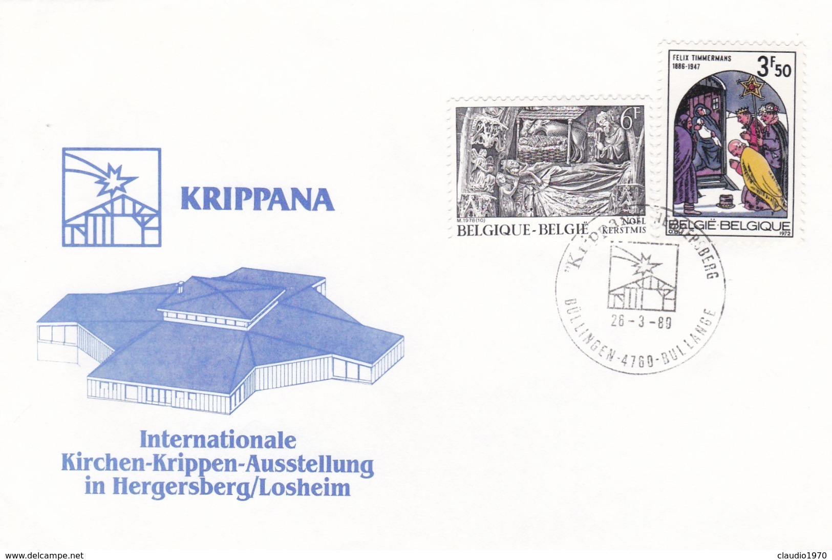 BUSTA  F.D.C. - BELGIO - KRIPPANA - INTERNATIONALE - KIRCHEN-KRIPPEN-AUSSTELLUNG IN HERGERSBERG/LOSHEIM - 1981-1990