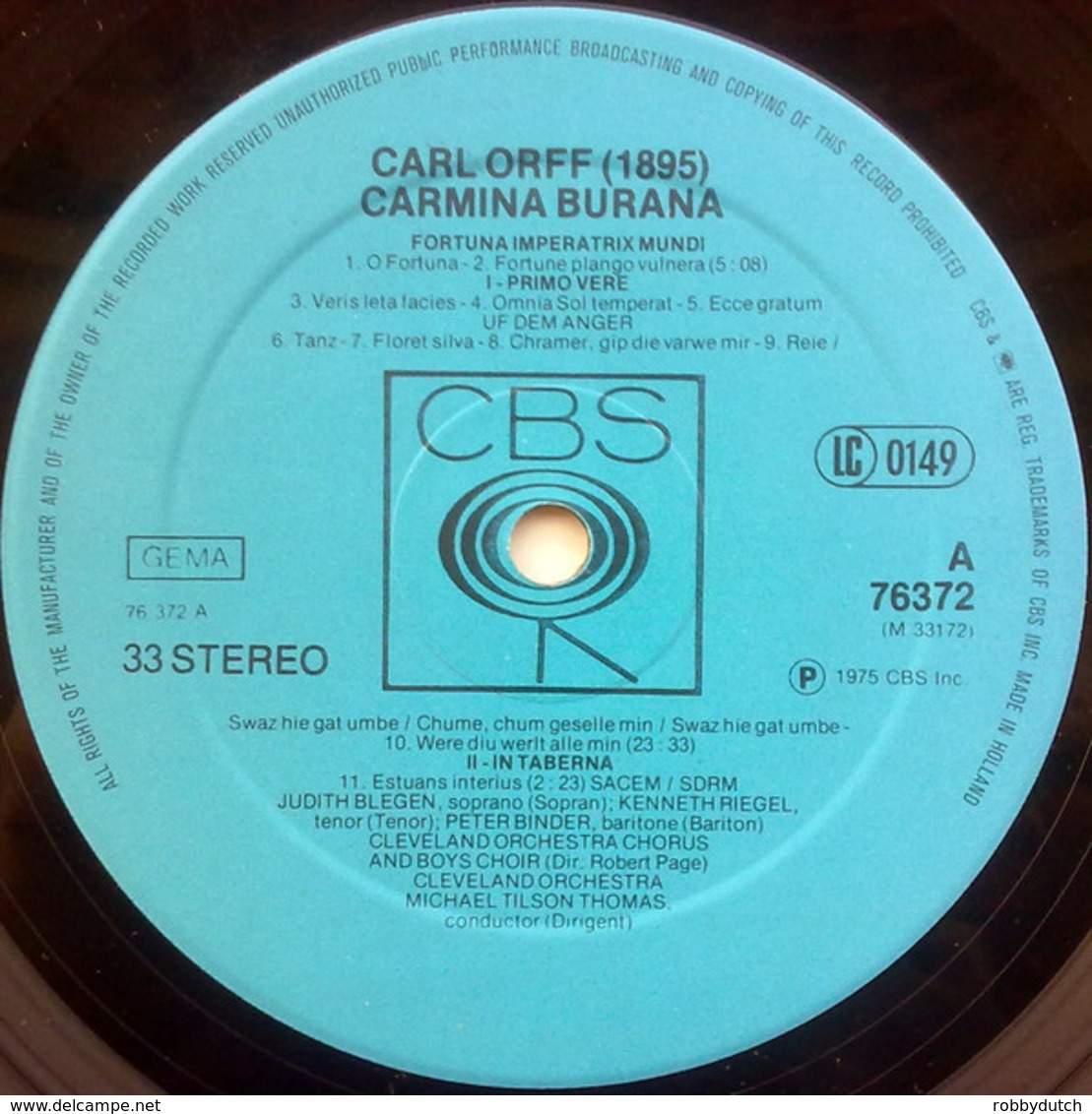 * LP *  ORFF: CARMINA BURANA - MICHAEL TILSON THOMAS / CLEVELAND ORCHESTRA (Germany 1974 EX!!) - Classical