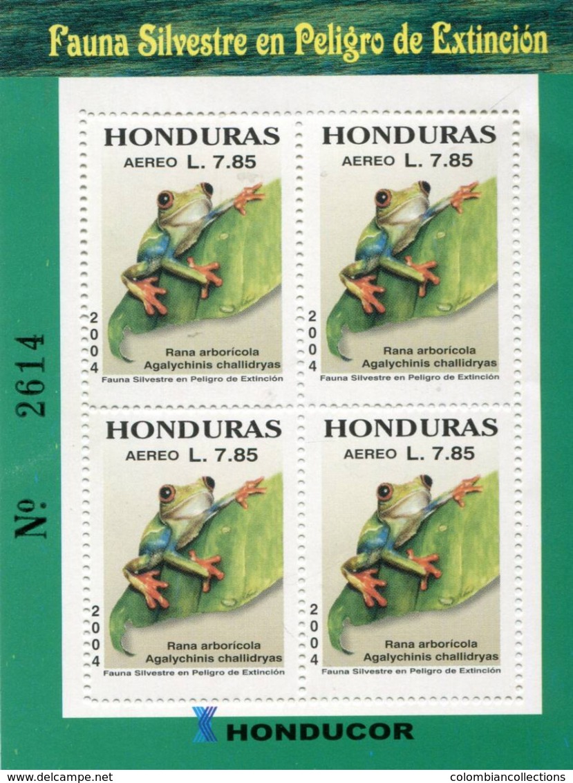 Lote H25, Honduras, 2004, Pliego, Sheet, Fauna En Peligro De Extincion, Rana, Fauna In Danger Of Extinction, Frog - Honduras