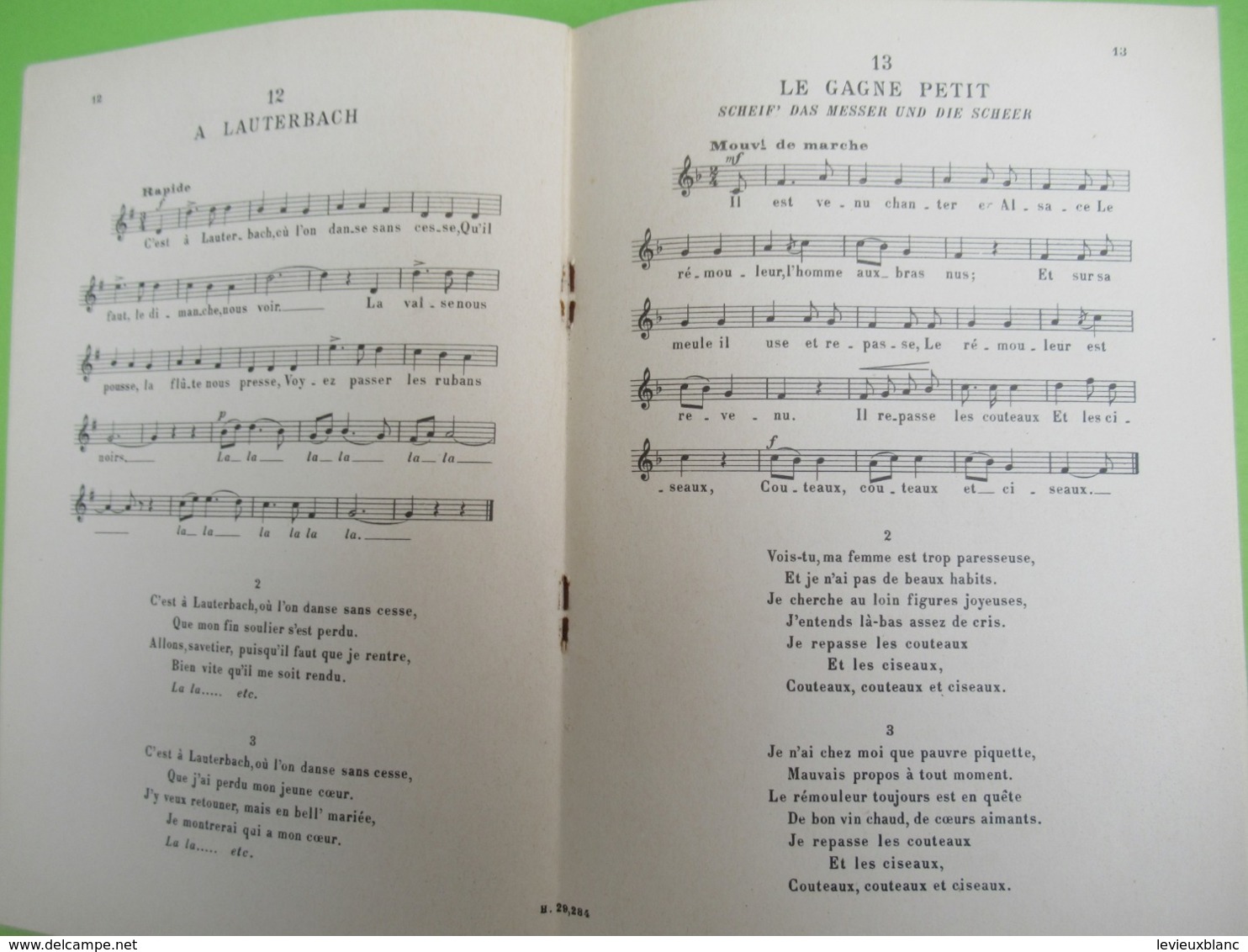 Livre /Anthologie Du Chant Scolaire Et Post-Scolaire/Chansons Populaires Des Provinces De France.ALSACE/1926    PART276 - Música