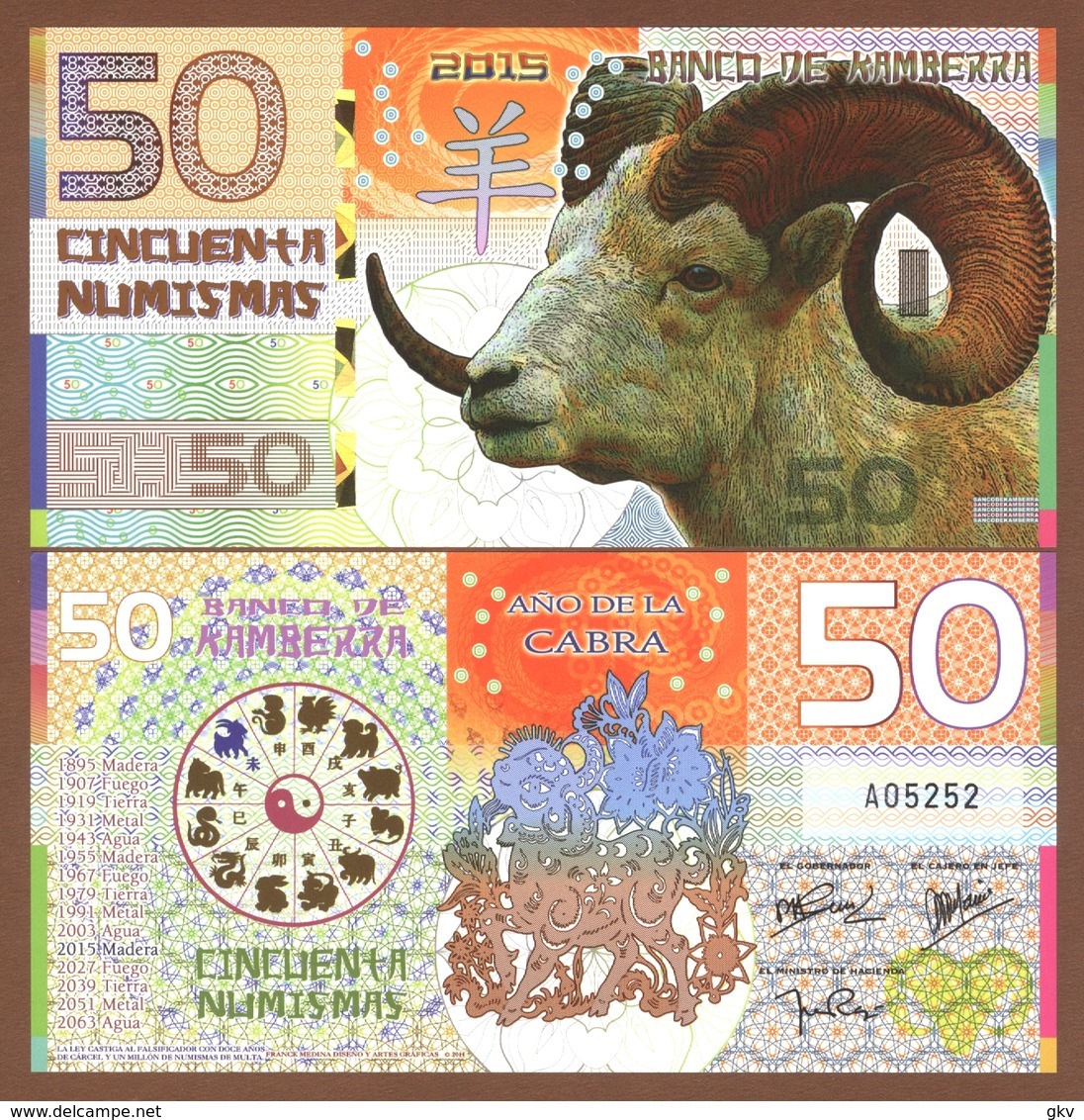 KAMBERRA 50 Numismas 2015 Polymer UNC. Year Of The Goat - Sonstige & Ohne Zuordnung
