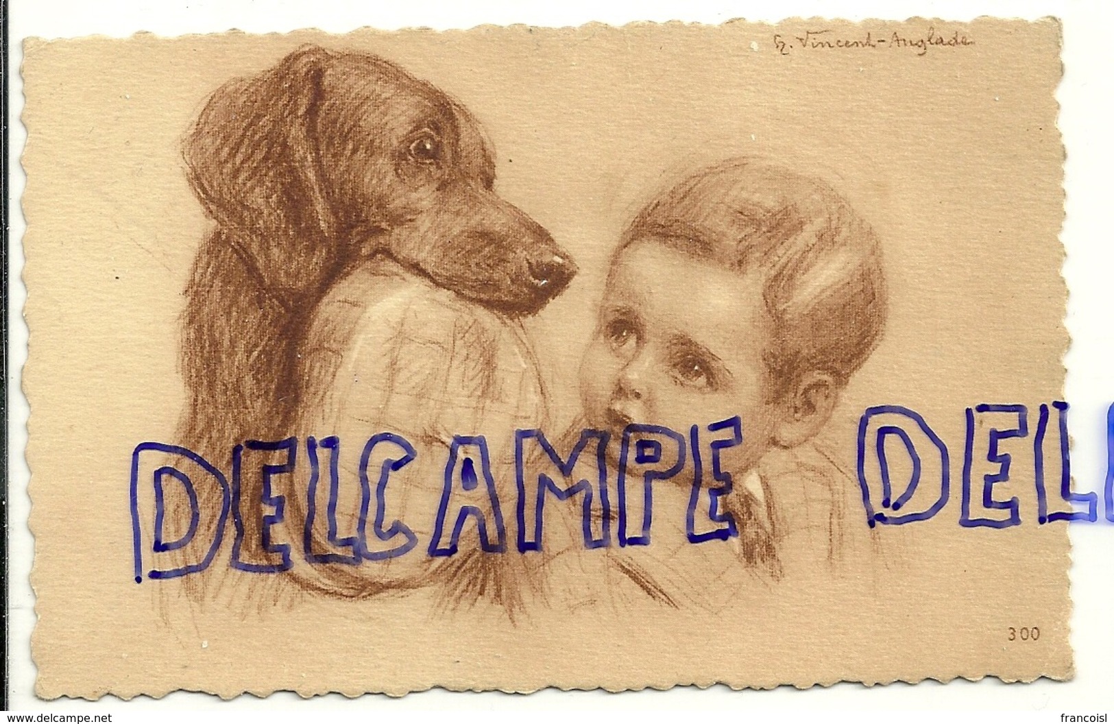 Chien Et  Bébé. Signée Vincent Anglade (teckel ?) - Altri & Non Classificati