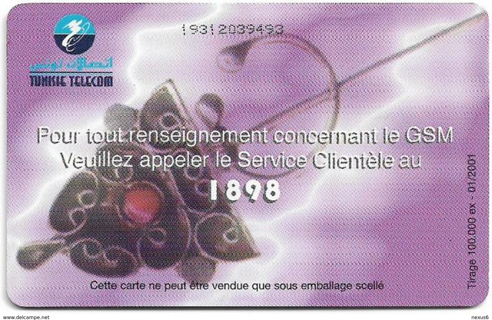 Tunisia - Tunisie Telecom - Global System For Mobile Comm., 100Units, Chip Orga, 01.2001, 100.000ex, Used - Tunisia