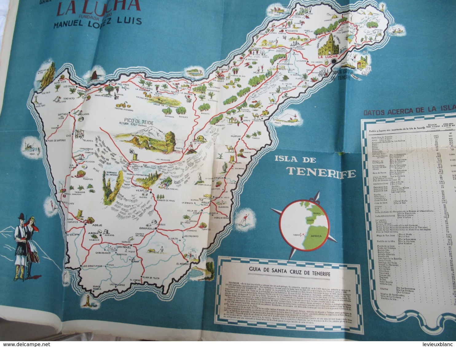 Carte Publicitaire/Gran Fabrica De Tabacos Y Cigarillos/La LUCHA/Isla De Tenerife/Manuel CANARIES/Vers 1940   PGC385 - Geographical Maps