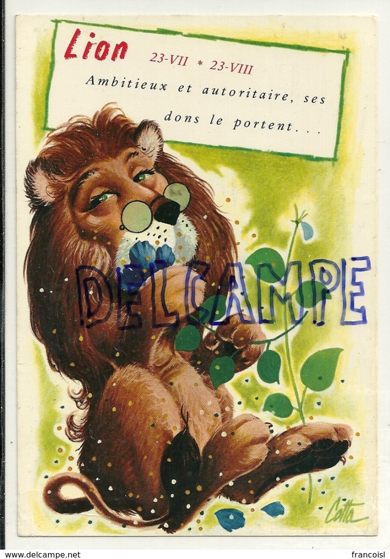 Lion, Fleur Et Lunettes. Horosco-carte Du Professeur MARCUS. Signée Cotta - Astrologie