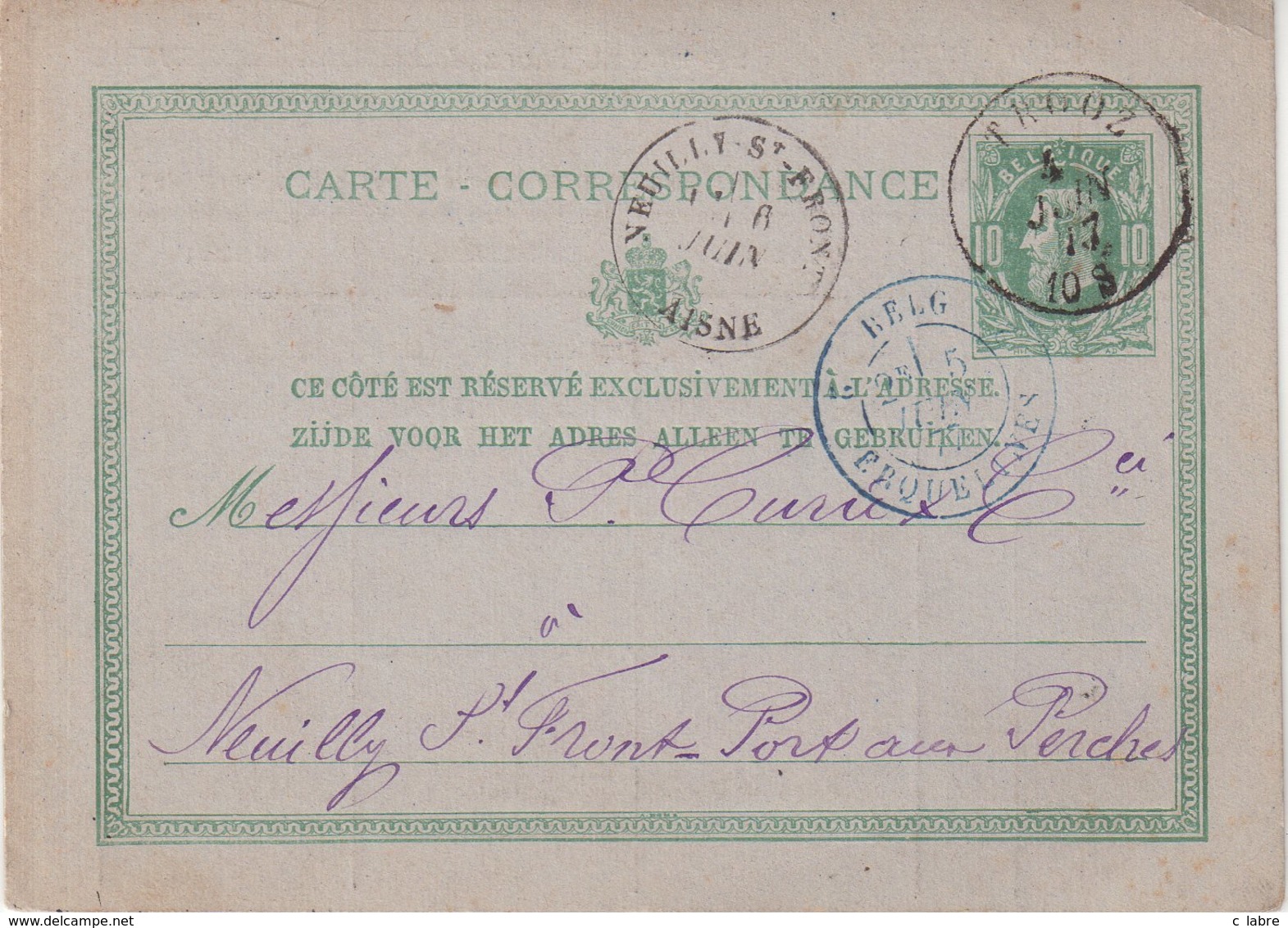 BELGIQUE : ENTIER POSTAL . 10 Cts VERT . DE " TROOZ " . REPIQUAGE DES CHARBONNAGES DU HAZARD . 1877 . - Cartes Postales 1871-1909