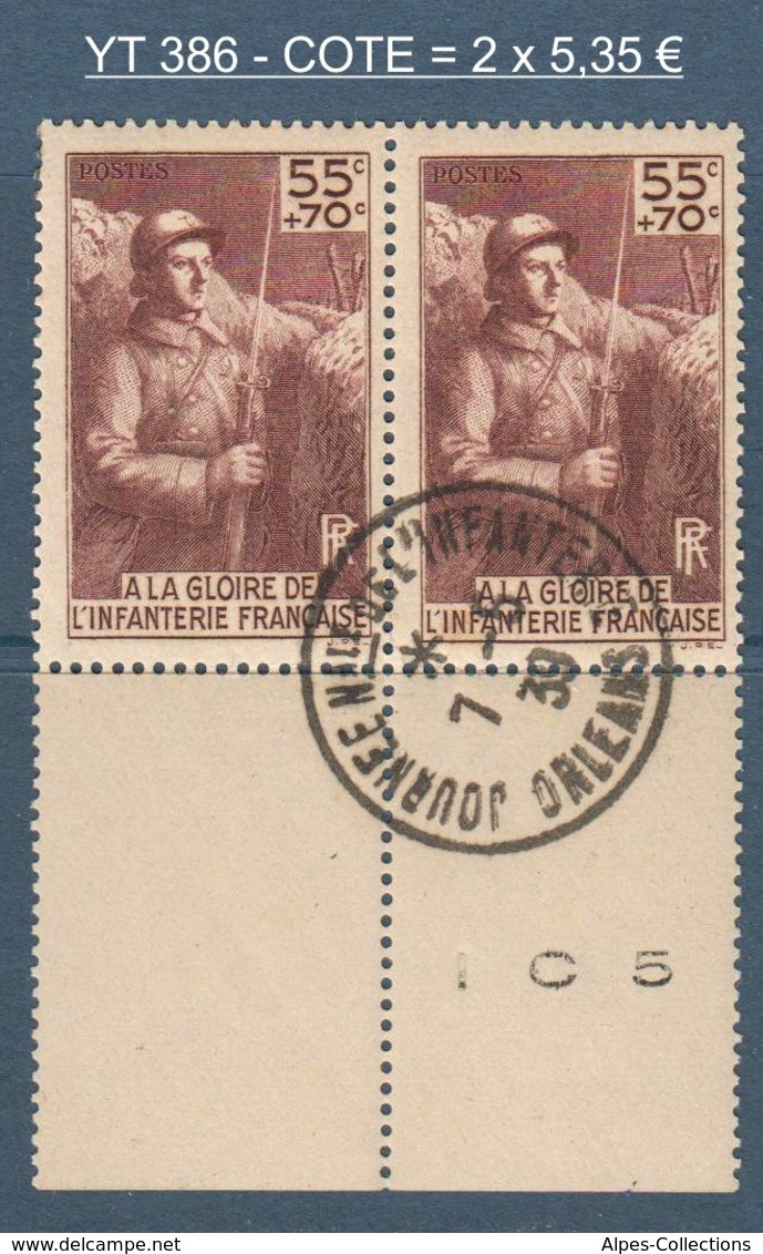 081- Timbres YT 386 - A La Gloire De L'infanterie Française - 1938 - Oblitérés