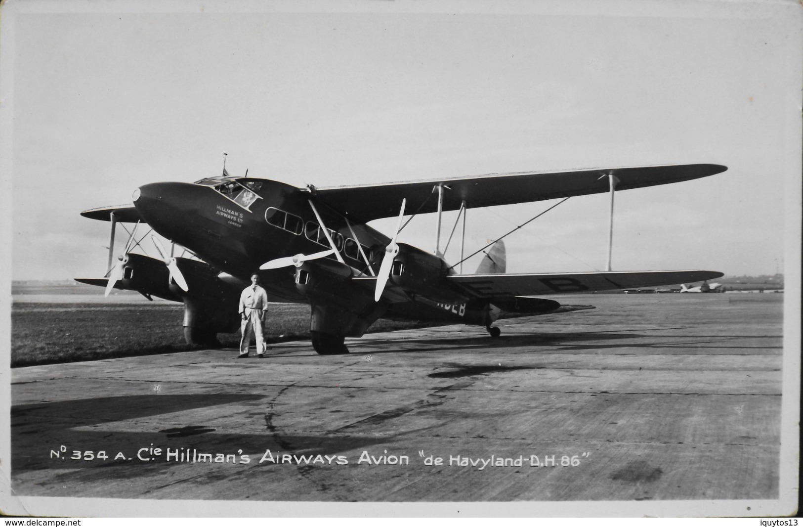 CPA. > Avions > 1919-1938: Entre Guerres > Cie Hillmans Airways - Avion "de HAVILAND-DH 86" Et Son Pilote - TBE - 1919-1938: Fra Le Due Guerre