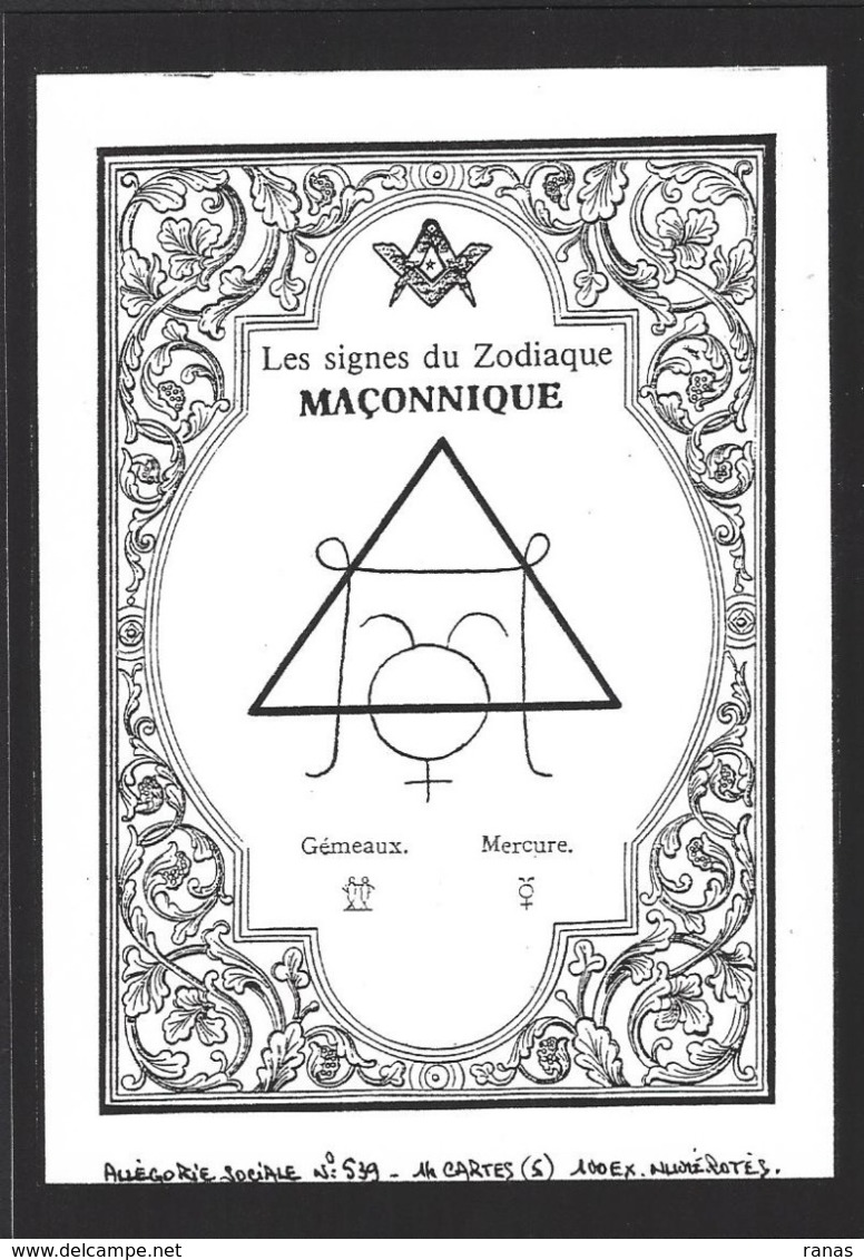 CPM Zodiaque maçonnique série de 14 cartes tirage limité en 100 ex. numérotés signés horoscope