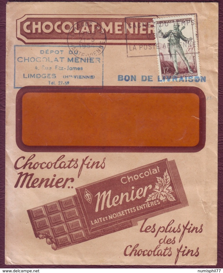 FRANCE - Lettre Entête CHOCOLAT MEUNIER - YT N° 957 Oblitération LIMOGES 21/05/1954 - 1921-1960: Période Moderne