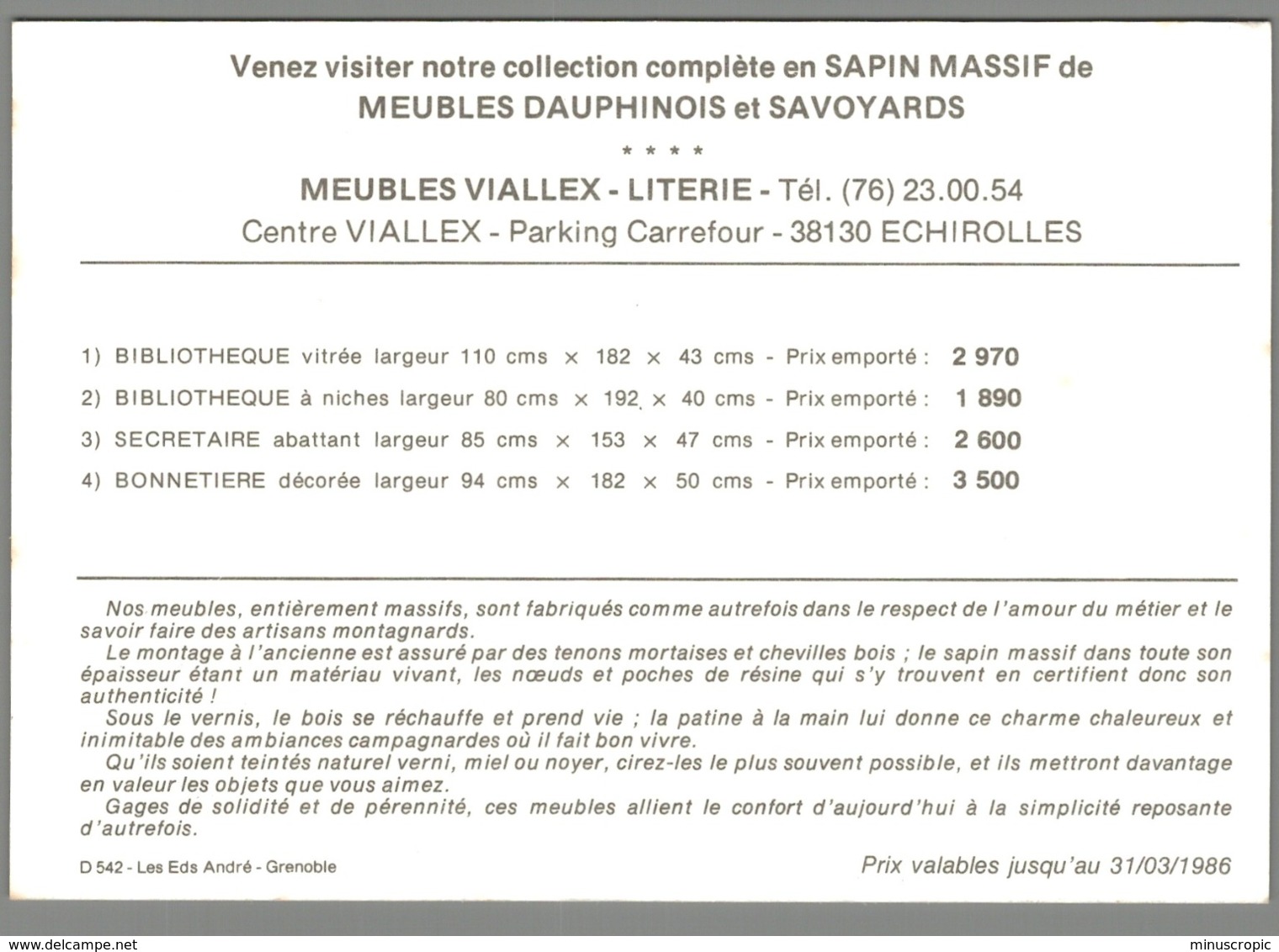 CPM 38 - Echirolles - Meubles Viallex - Carte Publicitaire - Echirolles