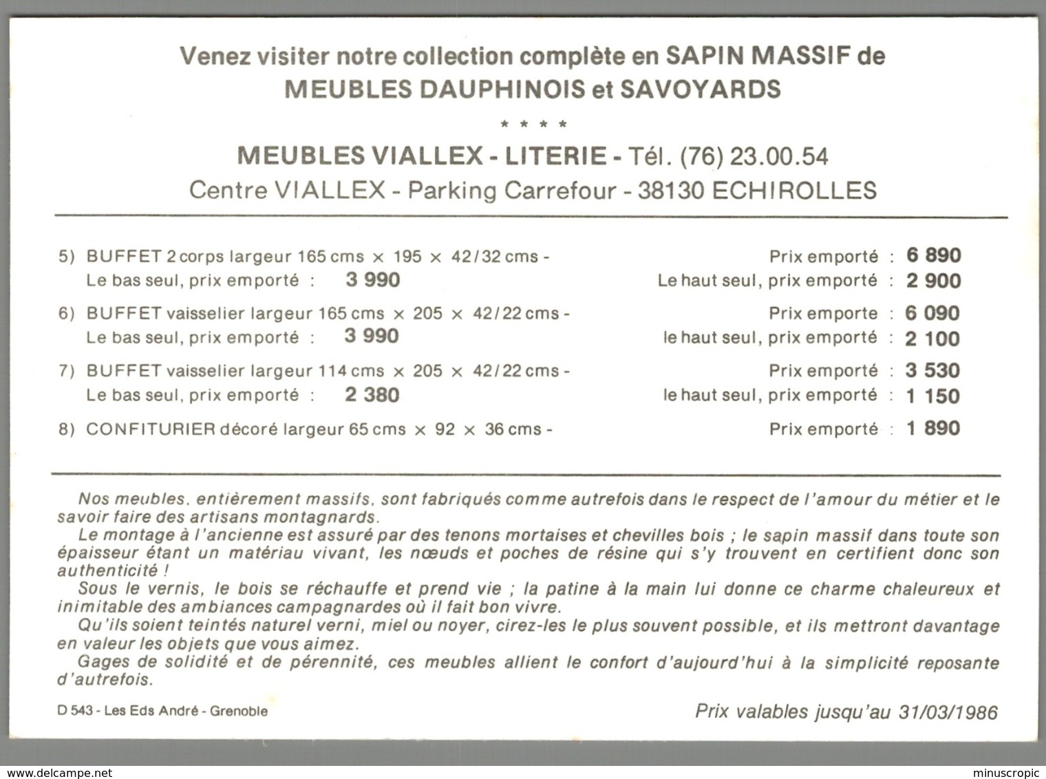 CPM 38 - Echirolles - Meubles Viallex - Carte Publicitaire - Echirolles